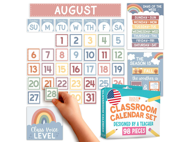 Classroom Calendar Set -School Calendar Bulletin Board Decor Kids Class Calendar for Boho Classroom Decor, Kindergarten Preschool Teacher Must...