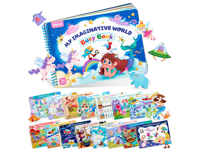 Imagination Busy Book for Toddlers Ages 3-5, English 15 fantasy scenes with magical creatures, underwater adventures and role-play worlds build...