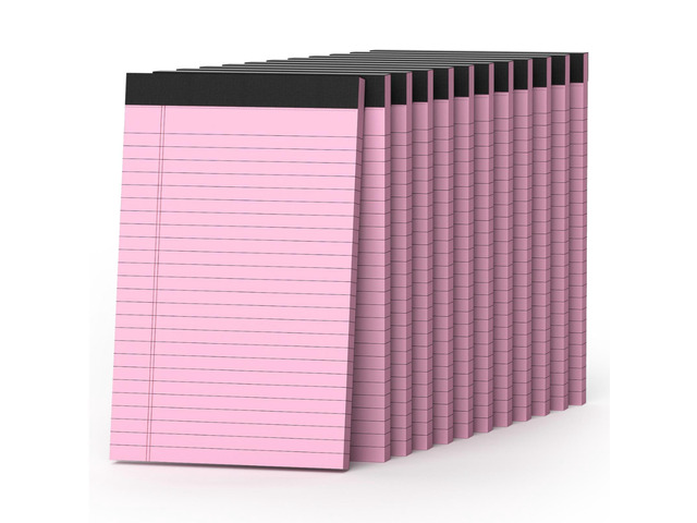 360 Sheets Pink Note Pads 5' x 8' Pack of 12 Small Legal Pads College Ruled Lined Paper with Micro-Perforated Writing Notebook 30 Sheets per Pad...