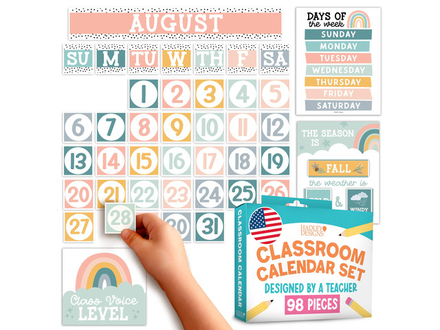 Classroom Calendar Set -School Calendar Bulletin Board Decor Kids Class Calendar for Boho Classroom Decor, Kindergarten Preschool Teacher Must...