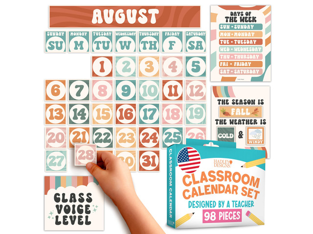 Classroom Calendar Set -School Calendar Bulletin Board Decor Kids Class Calendar for Colorful Classroom Decor, Kindergarten Preschool Teacher Must...