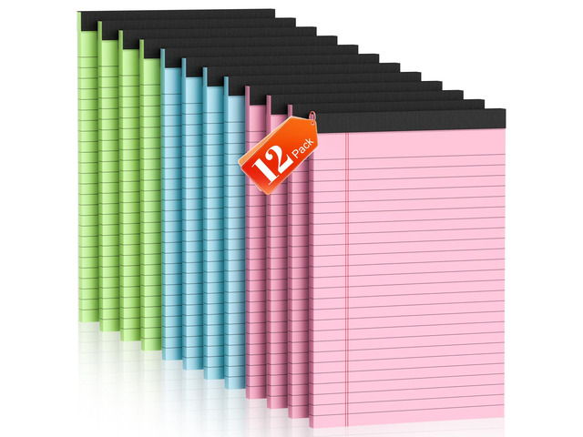 Legal Pads 5x8 12 Pack Note Pads College Ruled Notepad Pink/Green/Blue Perforated Small Legal Pads 80GSM Notepads 30 Sheets Writing Pads Line Paper...