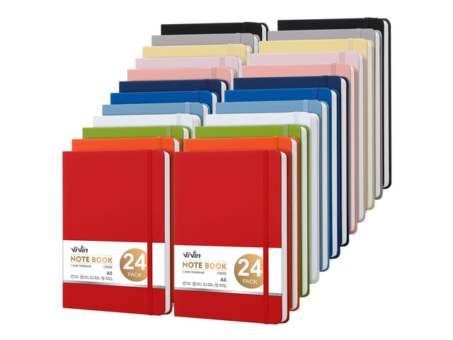 24 Pack A5 Hardcover Lined Notebook,192 pg College Ruled 5.5x8.3 Bulk notebooks for work,office & professional use,Waterproof faux leather,lay-flat...