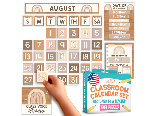 Classroom Calendar Set -School Calendar Bulletin Board Decor Kids Class Calendar for Boho Classroom Decor, Kindergarten Preschool Teacher Must...