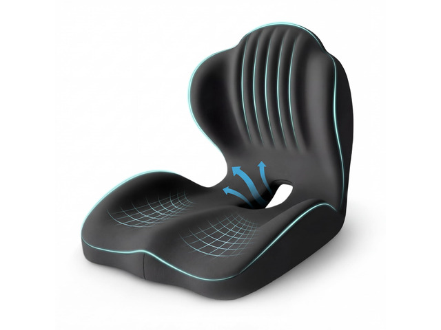 Ergonomic Waist Support and Seat Cushion, 2-in-1 Memory Foam Pad (Black) Hollow Design for Coccyx, Suitable for Office Chairs, Car Safety Seats and...