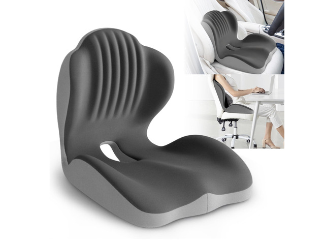 Ergonomic Waist Support and Seat Cushion, L-Shaped Memory Foam Pad (Grey) Hollow Design for Coccyx, Suitable for Office Chairs, Car Safety Seats...