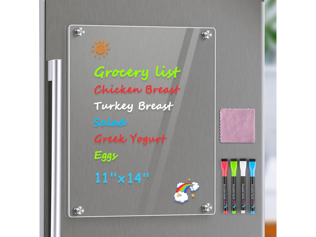 Acrylic Fridge Whiteboard Magnetic Dry Erase Board, 11 x 14 Inch Larger Writing Space, Strong Magnetic Hold, Smooth Writing and Easy Cleaning for...