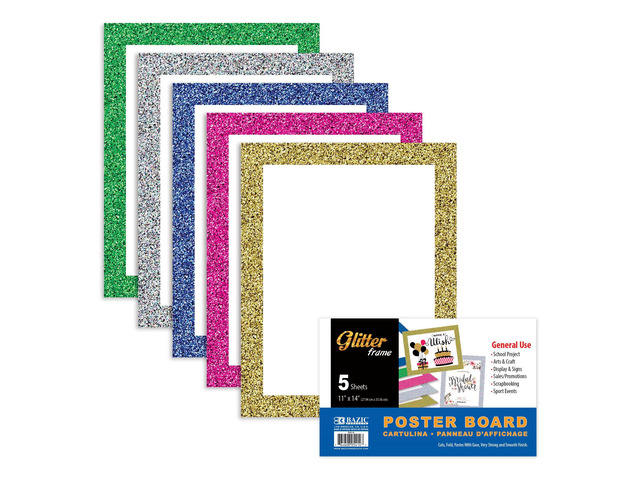 White Poster Board with Glitter Frame, 11 x 14 in, 48-Case Pack of 5 white poster board sheets, Sparkly glitter frame border for signs and crafts,...