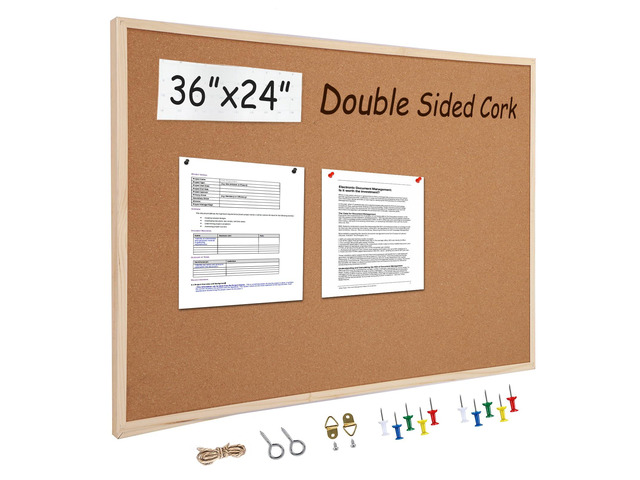 24x36 Large Cork Board for Walls with Solid Wood Frame, Premium Double Sided Bulletin Board for Office & Home, Decorative Hanging Pin Notice Board,...