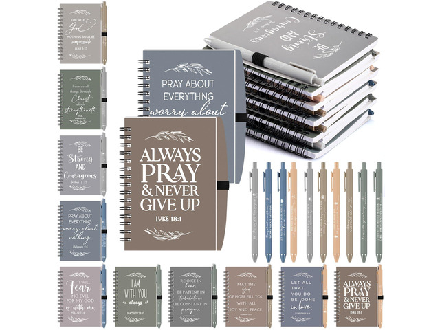 60 Pcs/30 Set Christian Gift Bulk Spiral Notebook and Pen, Morandi Prayer Journal Bible Verse Ballpoint Pen, Religious Gift for Church Members...