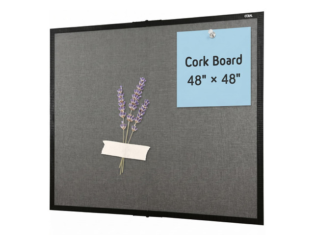 Large Bulletin Board 48 x 48, Cork Boards for Walls Foldable Cork Board with Black Pine Frame & Grey Linen Surface, Wall Mounted Pin Board for Home...