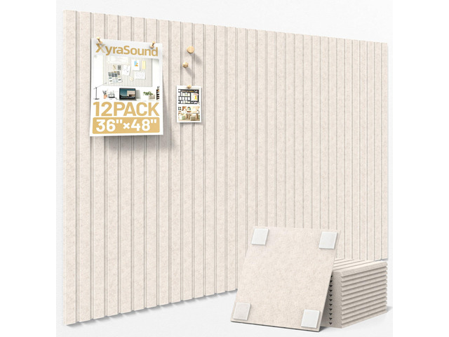 Large Cork Board for Walls 12 Pack Bulletin Board with 60 Adhesive Tabs 36' x 48' Alternative CorkBoard for Pictures Photos, Felt Push Pin Boards...