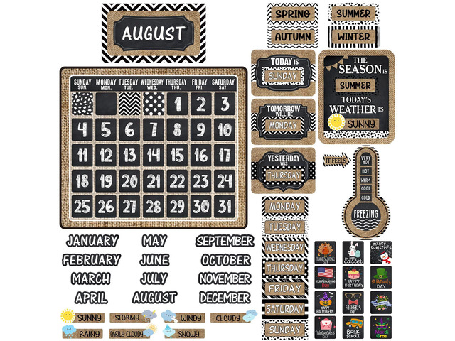 85 Pcs Calendar Bulletin Board Set Classroom Decor, Rustic Classroom Calendar Bulletin Board, with Numbers Month Weather, Back to School Wall...