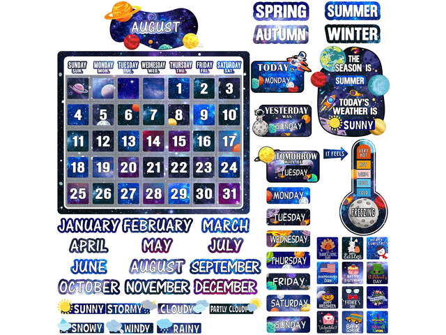 85 Pcs Calendar Bulletin Board Set Classroom Calendar Bulletin Board with Numbers Month Weather Classroom Decorations for Back to School Wall...