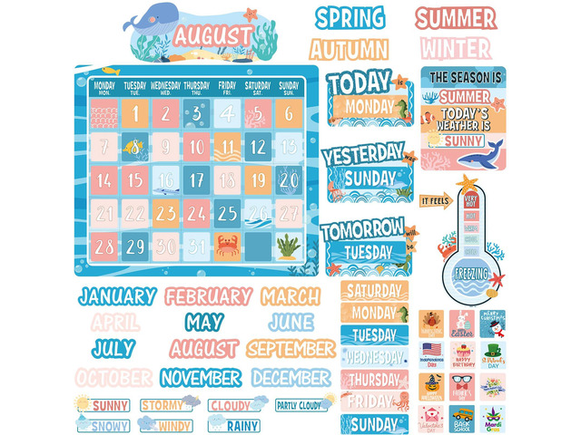 85 Pcs Calendar Bulletin Board Set Classroom Calendar Bulletin Board with Numbers Month Weather Classroom Decorations for Back to School Wall...