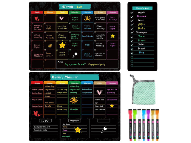 Black Dry Erase Board for Fridge, 16' x 12', Monthly and Weekly Strong Magnetic Backing, Easy to Write and Clean, Dry Erase Surface and Stain...