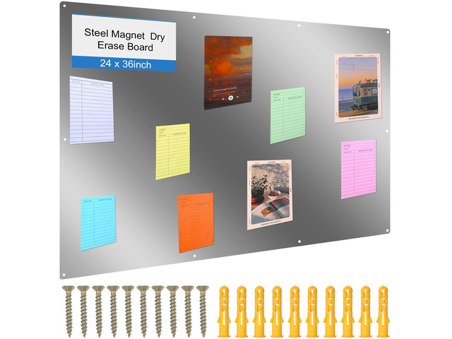 Magnetic Board Steel, Display Magnetic, Steel Color, 24 x 36 Inch Magnet Bulletin Boards for Walls Notes Photos for Home, Office, Classroom, Pre...