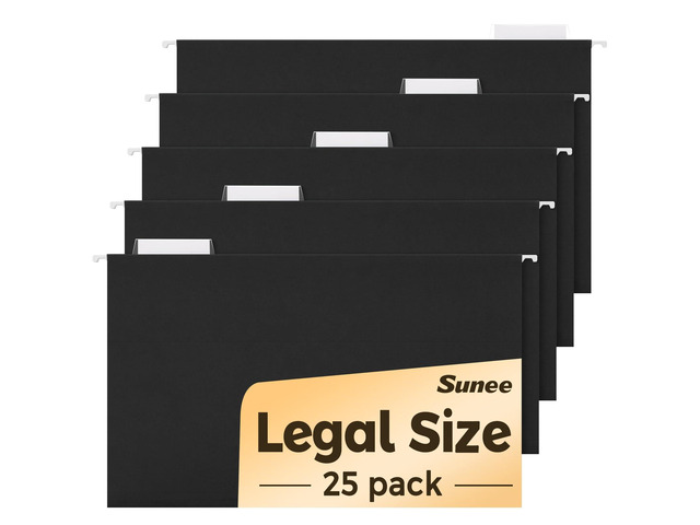 Hanging File Folders Legal Size, Black File Folders 25 Pack 1/5-Cut Tabs, Stay Organized for Your Home and Office Bulk File and Documents
