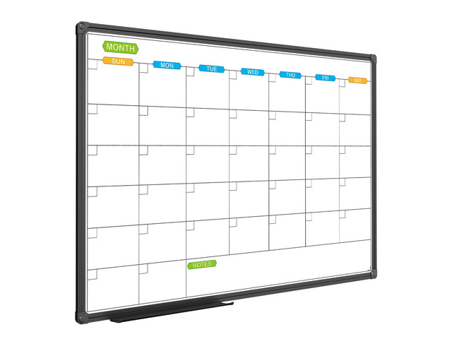 Dry Erase Calendar Whiteboard, Magnetic Month Board 36 x 24 Inch Black Aluminum Frame Wall Mounted for Office Home and School