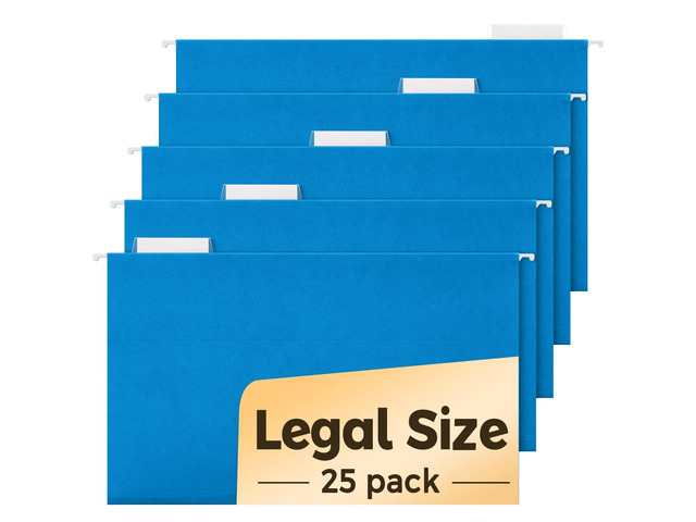 Hanging File Folders Legal Size, Blue File Folders 25 Pack 1/5-Cut Tabs, Stay Organized for Your Home and Office Bulk File and Documents