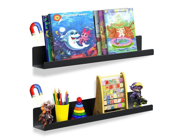 2 Pack Magnetic Book Shelf for Whiteboard, 17 Inch Heavy Duty Metal Magnetic Shelves, Holds 12 lbs, Magnetic Book Display for Classroom Furniture,...