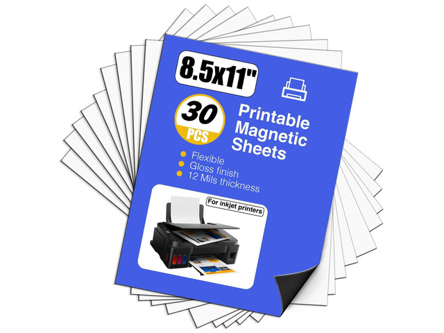 Printable Magnetic Paper Non-Adhesive, 8.5' x 11' 12 Mil for Inkjet Printer & DIY Crafts, 30 Sheets