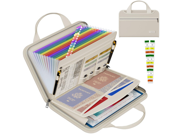 Fireproof Accordion File Organizer, Expanding File Folder, Beige 13 Pocket Colorful, Handle, Zipper & Labels, Multi-Pockets Paper Organizer, for...