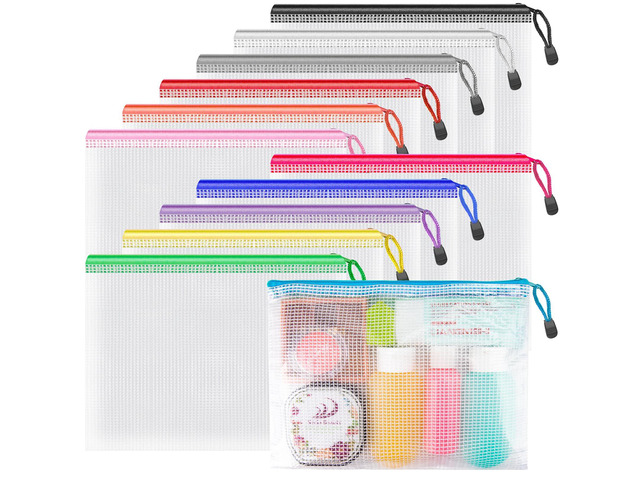 12 Pack A5 Mesh Zipper Bags, Color Coded Craft Storage Organizer A5 Pouches Organize Crafts, Stickers and Accessories; Color Coding Keeps Small...