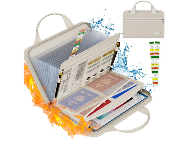 Fireproof Accordion File Organizer, 13 Pocket Expanding File Folder Document Organizer with Handle, File Folder with Multi-Pockets Paper Organizer...