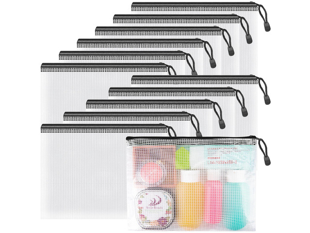 12 Pack A5 Black Mesh Pouch Zipper Bags, Accessory Storage Organizer A5 Pouches Organize Stationery, Cables and Accessories; Black Mesh Design...