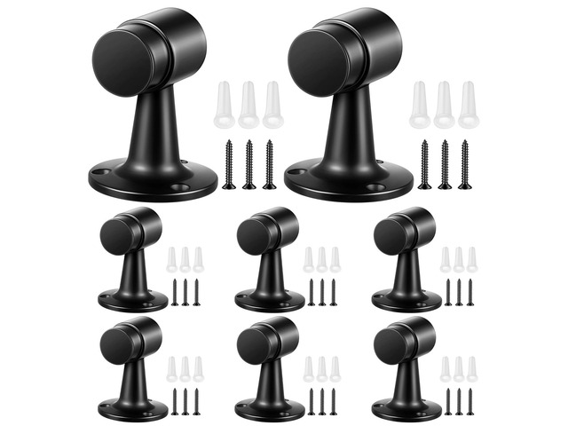 8 Pack Heavy Duty Floor Mounted Door Stop 3 in Aluminum Commercial Grade Door Stopper with Rubber Bumper & Stainless Steel Screws (Black)