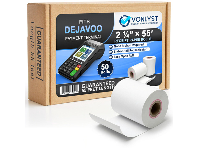 Thermal Receipt Paper Rolls for Dejavoo Z8 Z9 Z11 P1 P3 P8 QD1 QD2 QD4 QD5 2 1/4 x 55 BPA Free Credit Card Machine & POS Printer Paper with Red...