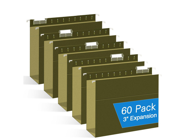 Extra Capacity Hanging File Folders, 60 Pack Letter Size Reinforced Hanging Folders with Heavy Duty 3 Inch Expansion for Bulky Files, Filing...