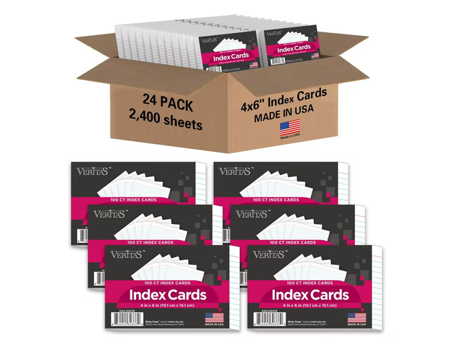 Index Cards Bulk, 2400 Flash Cards (24 Packs of 100), Wide Ruled Notecard, Blank Back Note Cards, Lined Flashcards for Studying School Home and...
