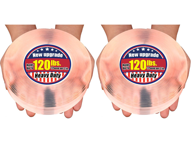 Extra Large 1.2' x 240' Super Heavy Duty Double Sided Mounting Tape, Clear & Tough Nano Strong Adhesive Tape (Pack of 2)