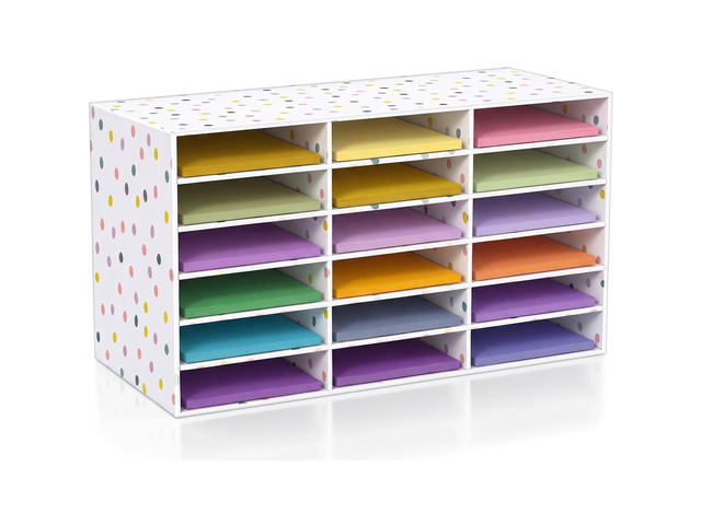 1 Pc Classroom Construction Paper Storage,Colorful Polka Dots 18 Slot Compartments Desktop Scrapbook Organizer for Letter/A4 File Sorter, 14.2' H x...
