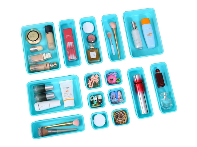 15PCS Interlocking Drawer Organizer, Plastic Desk Organizer Set 3-Size Versatile Storage Bins,BPA-free,Non-slip, Fits Any Drawer for...