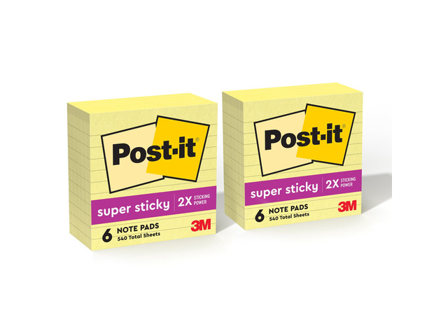 Super Sticky Lined Notes, 6 Sticky-Note Pads, 4 x 4 in., School Supplies, Office Products, Sticky Notes for Vertical Surfaces, Monitors, Walls and...