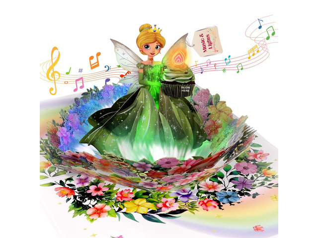 Birthday Card, 3D Pop-Up Birthday Card for Girls Musical Birthday Card with Colorful Lights & Music, Fairy Birthday Card for Girls, Daughters, and...