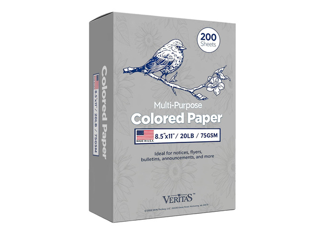 Veritas Colored Copy Paper, Gray Multi-Purpose paper,Colored Printer Paper 8.5 x 11, 20 lb / 75 GSM,Grey,200 SheetsMade in USA