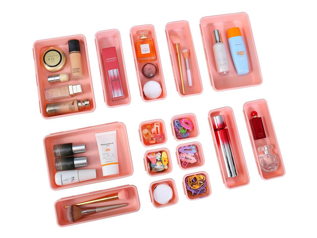 15 PCS Interlocking Desk Drawer Organizer Separator for Office,Bathroom,Kitchen,MakeupPink