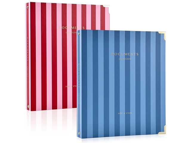 Aesthetic 3 Ring Binder Set of 2 - Sturdy Striped 1 Inch Letter Size Binder Fits Letter Sized Paper - Three Hole Ring Holder for Women or Men with...