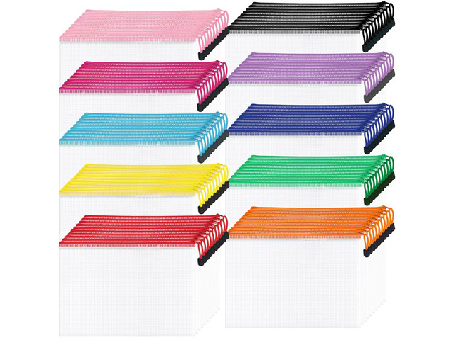 100 Pack Mesh Zipper Pouch Bags, A4 Size,10 Colors Waterproof, Ideal for Document Storage & Organization, School, Office, Toys, Puzzle, Home,...