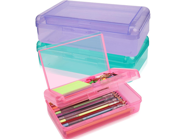 Large Pencil Box, Double Layer Capacity Pencil Holders, Hard Pen Case with Snap-tight Lid, Plastic Pencils Case for Office School, Pen Boxes...