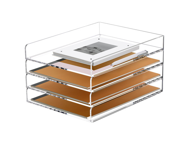 4 Tier Stackable Paper Letter Tray, Acrylic Vertical File Tray A4 Desk Organizer and Accessories Sorter Trays, Clear Workspace Office Supplies...