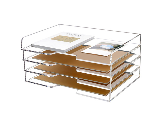 4 Tier Acrylic Paper Letter Tray Desk Stackable Organizer TraysClear Enlarged A4 Stackable File Document Tray Workspace Office Supplies Organizers...