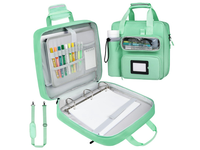 3 Inch Zipper 3 D-Ring Binder Bag, 700 Sheet Portfolio Organizer with Shoulder Strap, 13 Inch Laptop Sleeve, Pen& Bottle Pocket for Middle School,...