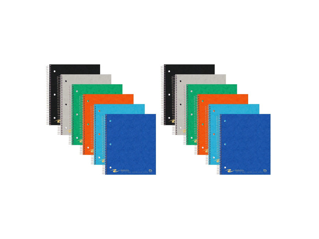 5 Subject Spiral Notebook, 12 Pack, 11' x 9', College Ruled, 200 Perforated Sheets, Assorted Eco Press Covers, 5 Double Storage Pockets, Made in USA