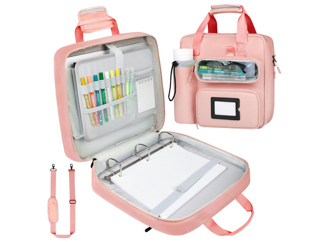 3 Inch Zipper 3 D-Ring Binder Bag, 700 Sheet Portfolio Organizer with Shoulder Strap, 13 Inch Laptop Sleeve, Pen& Bottle Pocket for Middle School,...