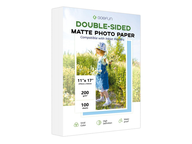 11x17 Double Sided Photo Paper Matte, 200GSM Inkjet Printer Paper 100 Pack 54LB Presentation Paper for Inkjet Printer